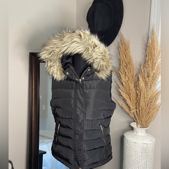 Jackets & Blazers - Vest with faux fur hood
